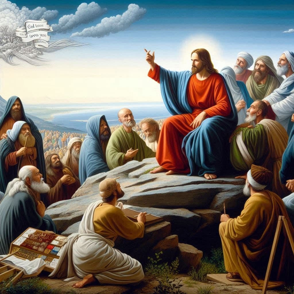 Maleri Jesus på bjerget: Du skal elske dine fjender